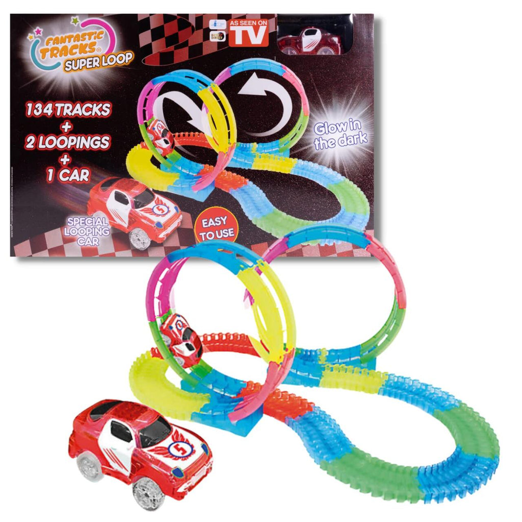 Set de cochecitos y pista de carreras moldeable que brilla en la oscuridad
