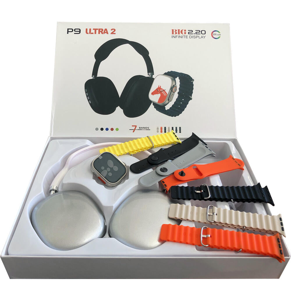 Smartwatch 'Ultra 2' Smartwatch 7 Manillas + Auriculares Diadema P9 Combo Reloj Inteligente