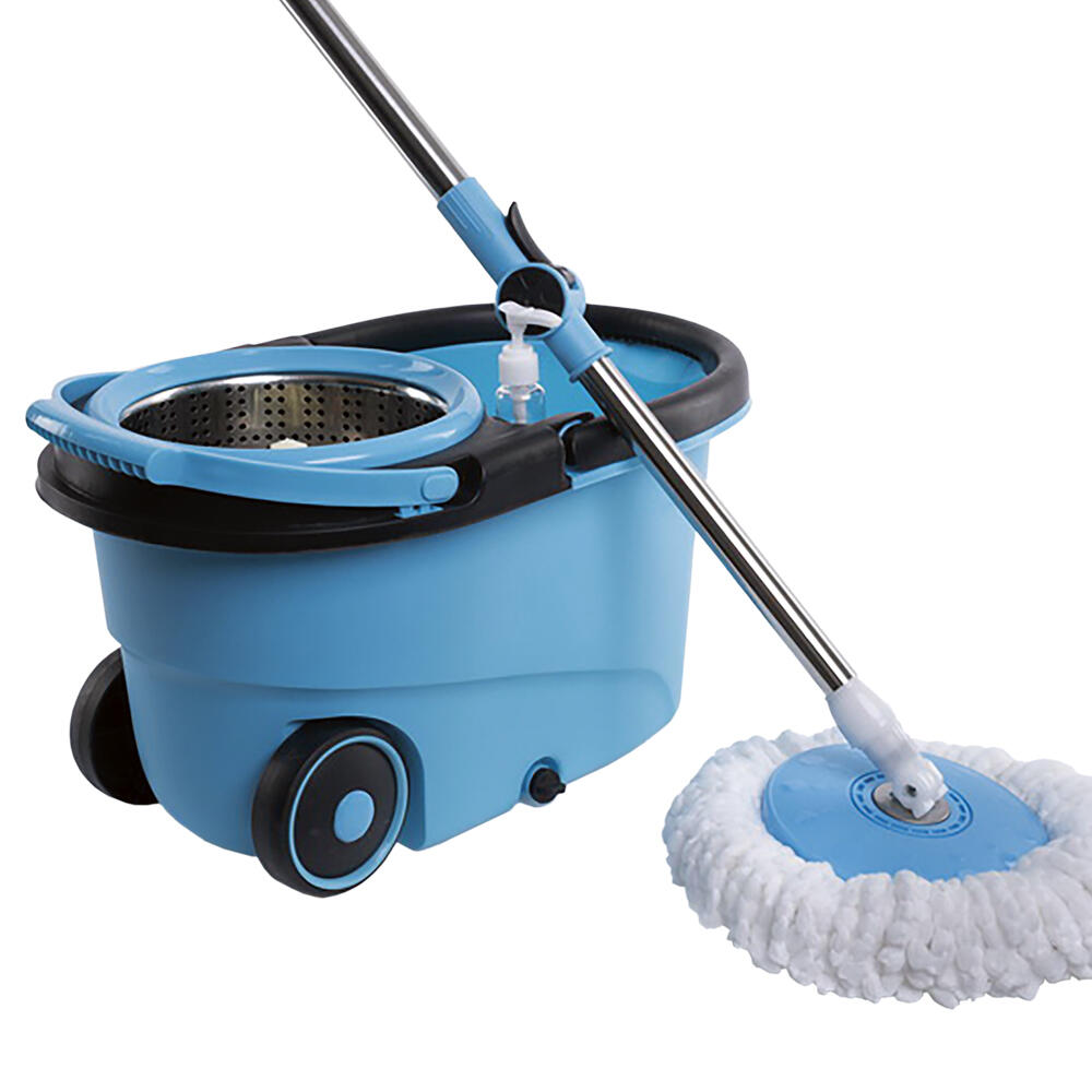 Fregona Mopa Giratoria 360 ° con 2 Cabezales de Mopas Cubo Con Ruedas