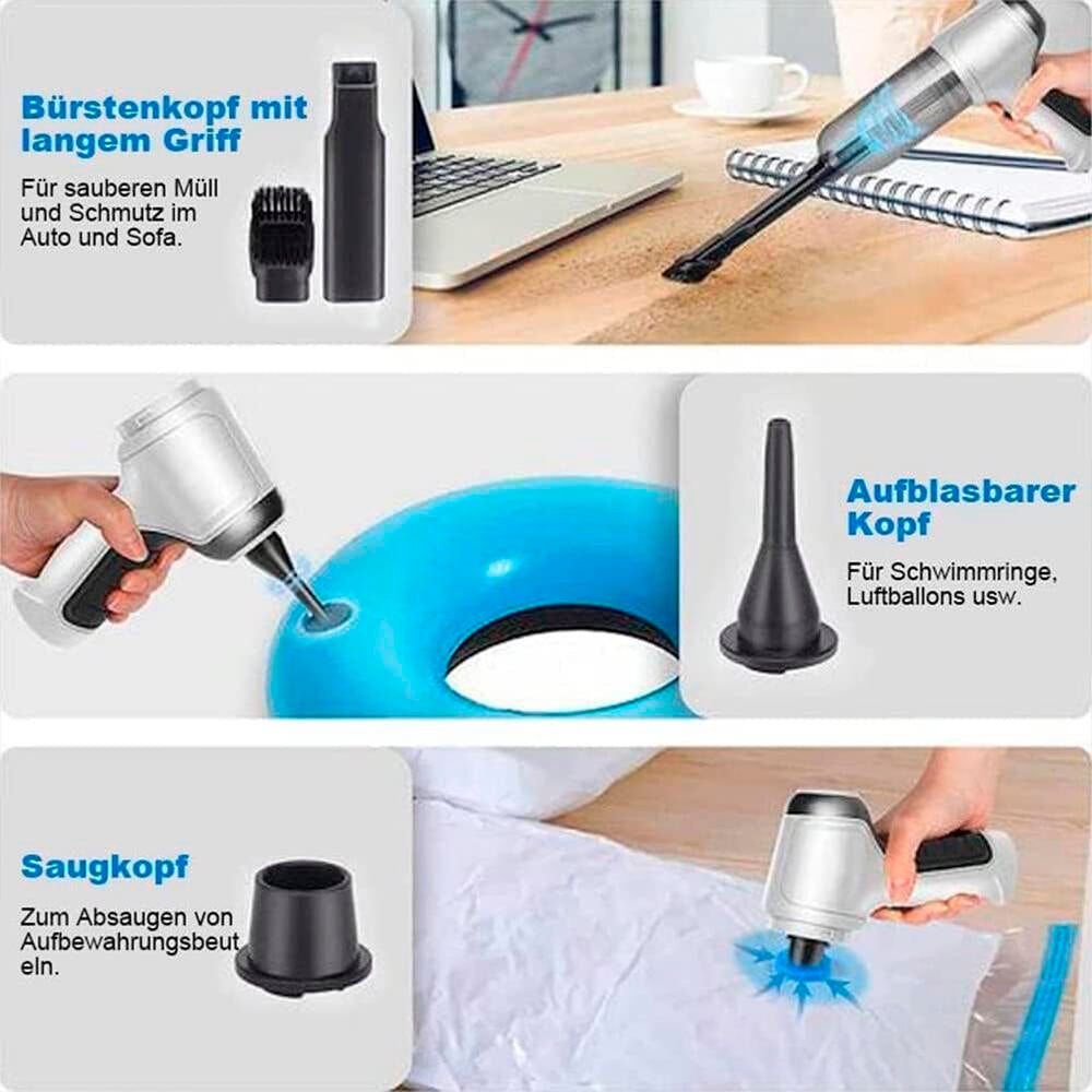 Aspirador de Mano Inalámbrico 4 en 1 con Soplador y Compresor, USB, para Hogar y Coche