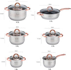 Batería de Cocina Ollas 12 Piezas en Acero Inoxidable con Tapas Apta para Todo Tipo de Cocinas Incluyendo Inducción Rosa