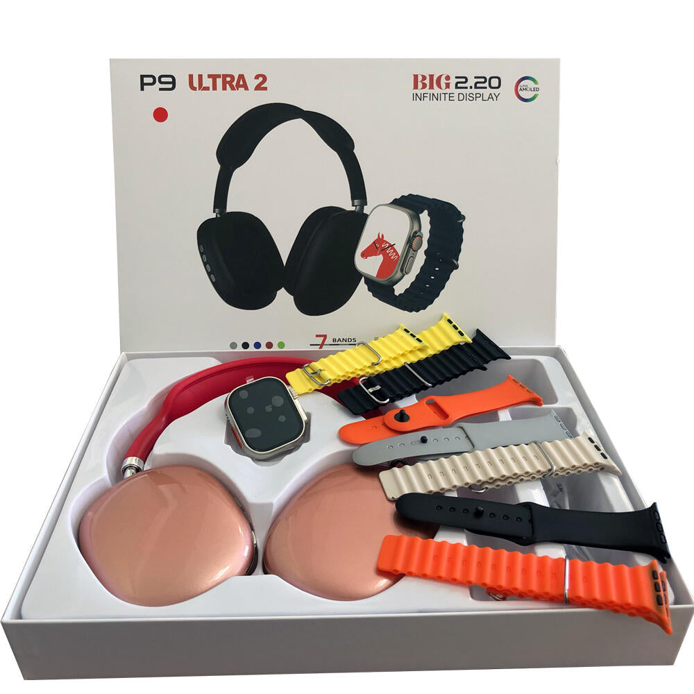 Smartwatch 'Ultra 2' Smartwatch 7 Manillas + Auriculares Diadema P9 Combo Reloj Inteligente