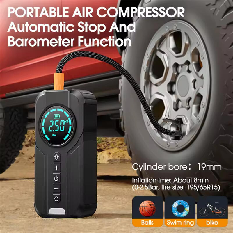 Compresor de Aire Portátil Multiuso con Pantalla LED y Arranque de Emergencia