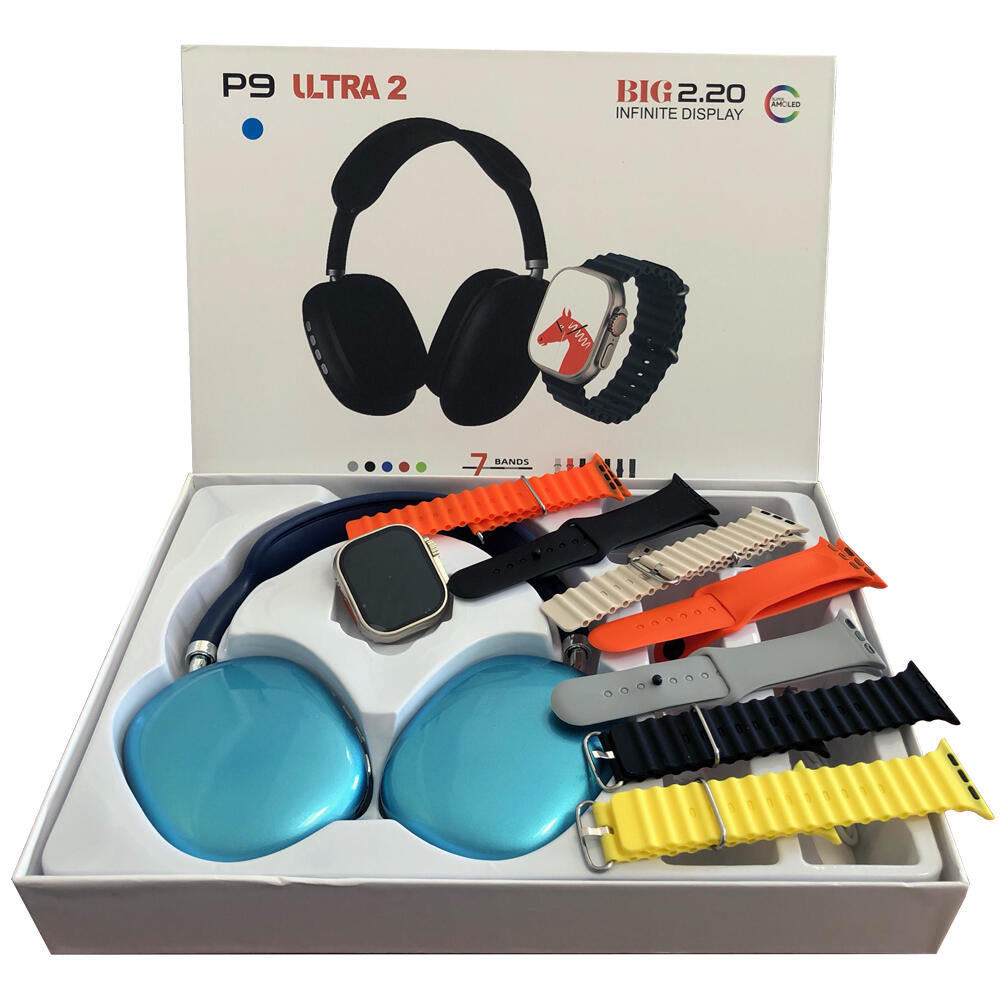 Smartwatch 'Ultra 2' Smartwatch 7 Manillas + Auriculares Diadema P9 Combo Reloj Inteligente