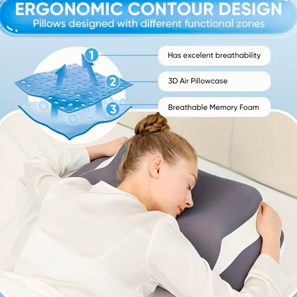 Almohada Cervical Viscoelástica Ergonómica 57x36x12 cm, Mariposa, Soporte Cuello y Hombros, Funda Lavable, Antironquidos