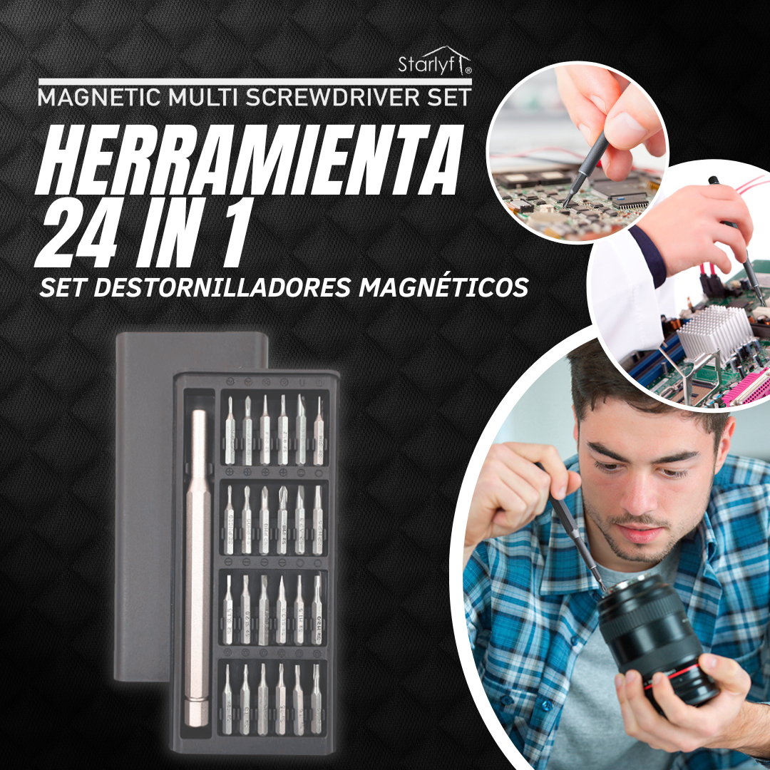 Set de destornilladores 24 en 1 con puntas magnéticas