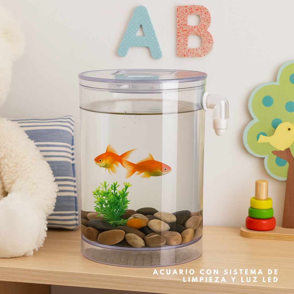 Acuario con Sistema de Limpieza Integrado y Luz LED