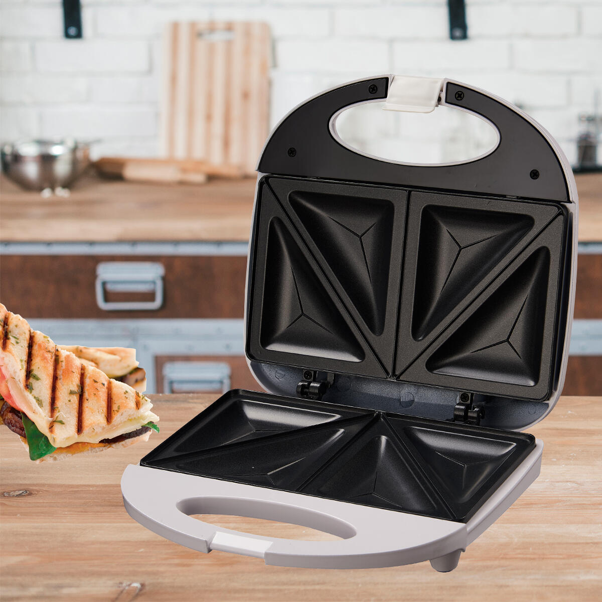 Sandwichera con Revestimiento Antiadherente 750W Capacidad para 2 Sándwiches Tacto Frío