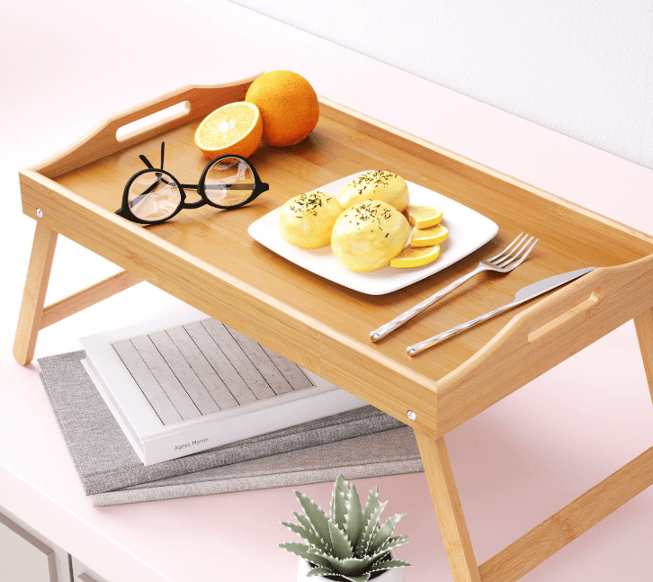 Bandeja Plegable de Bambu para Desayuno y Servir Alimentos