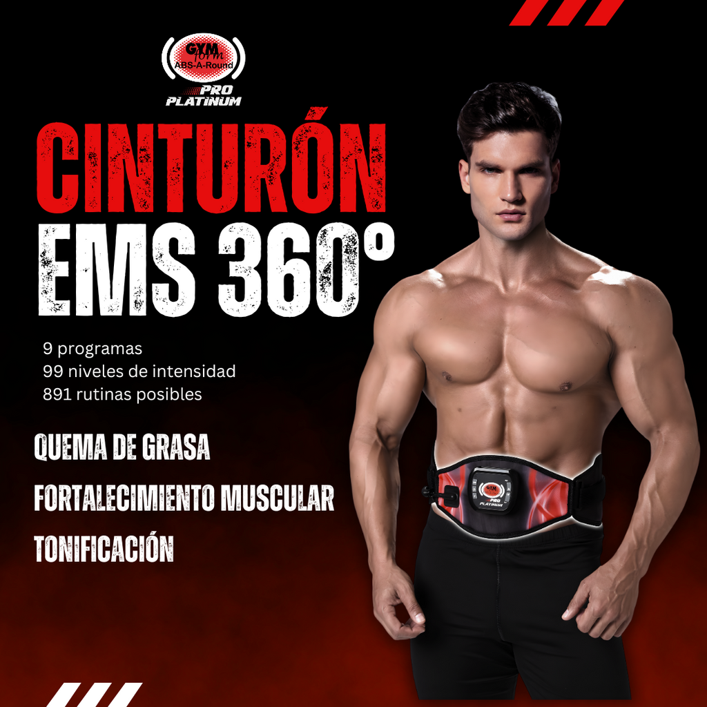 Cinturón de electroestimulación muscular EMS para entrenamiento integral de abdomen y zona lumbar.