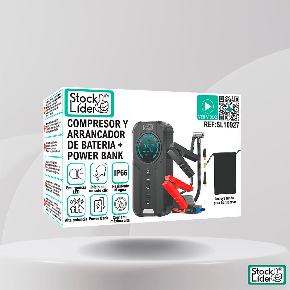 Compresor y arrancador de batería + power bank