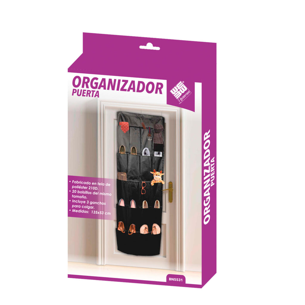 Organizador De Zapatos Y Otras Complementos, Colgante Sobre La Puerta 20 Bolsillos Color Negro