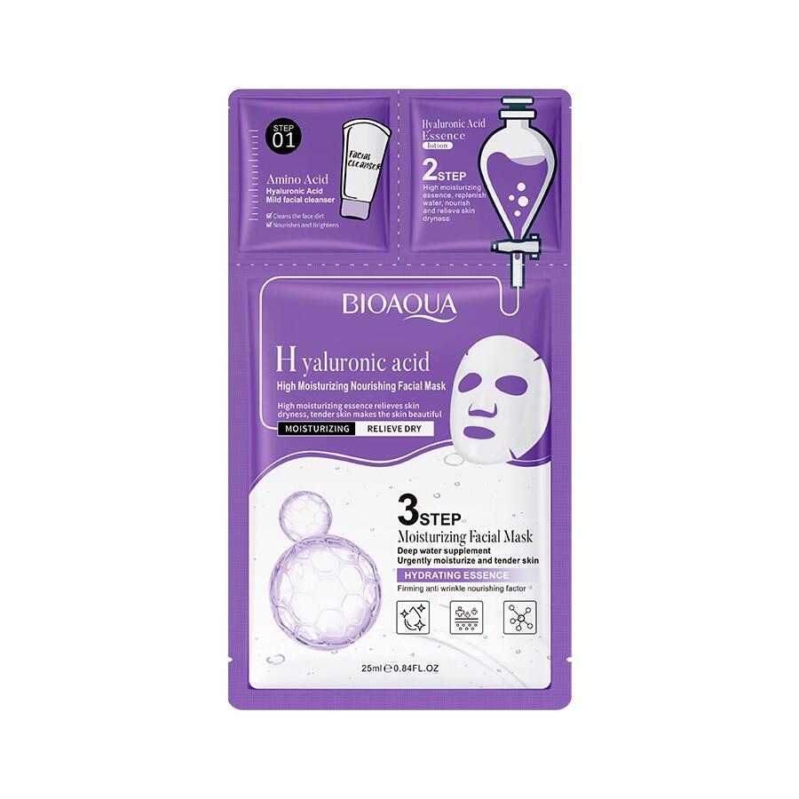 Mascarilla Facial 3 Pasos Ácido Hialurónico y Aminoácidos (0.8g + 0.8g + 25g)