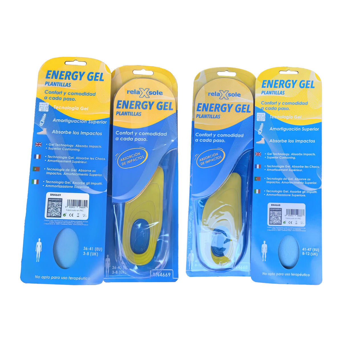 Pack 4 Pares Plantillas Gel Activo Uso Diario Talla 36-41