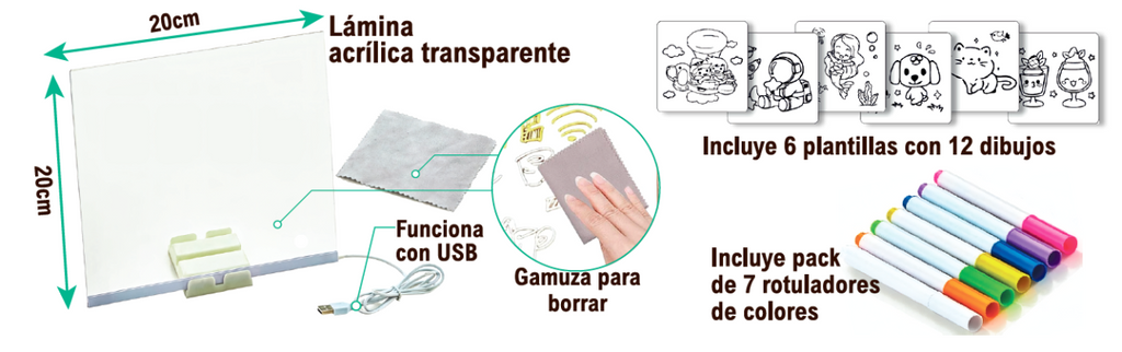 Pizarra con luz LED 20x20