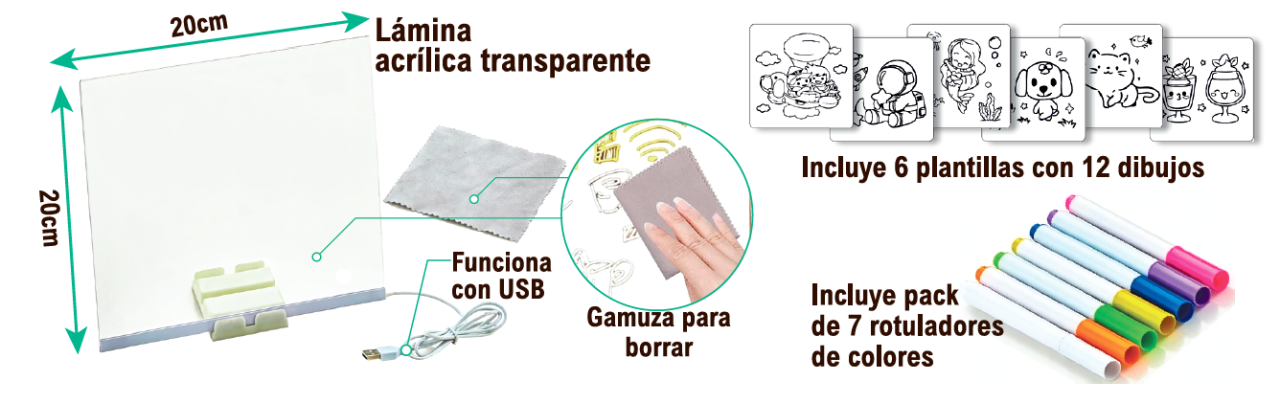 Pizarra con luz LED 20x20