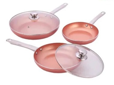 Set de Sartenes de Cobre Antiadherentes con Tapa de Vidrio