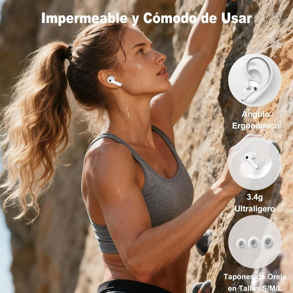 Auriculares Bluetooth 5,4 con Pantalla Táctil Cancelación de Ruido ANC+ENC, IPX7 Impermeables, Blanco