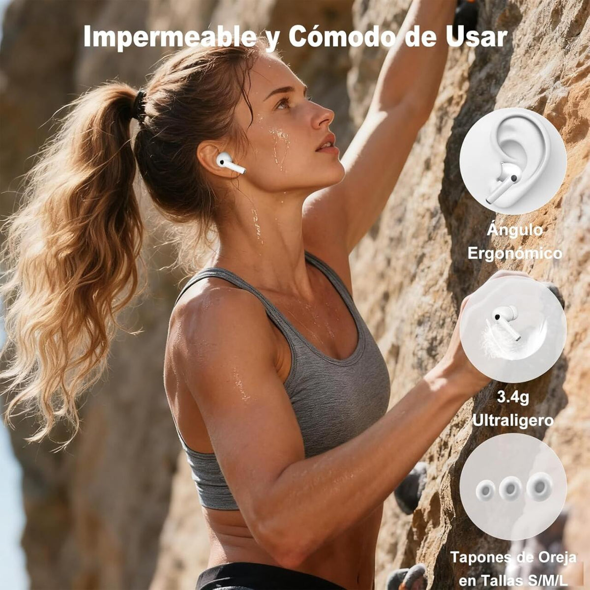 Auriculares Bluetooth 5,4 con Pantalla Táctil Cancelación de Ruido ANC+ENC, IPX7 Impermeables, Blanco
