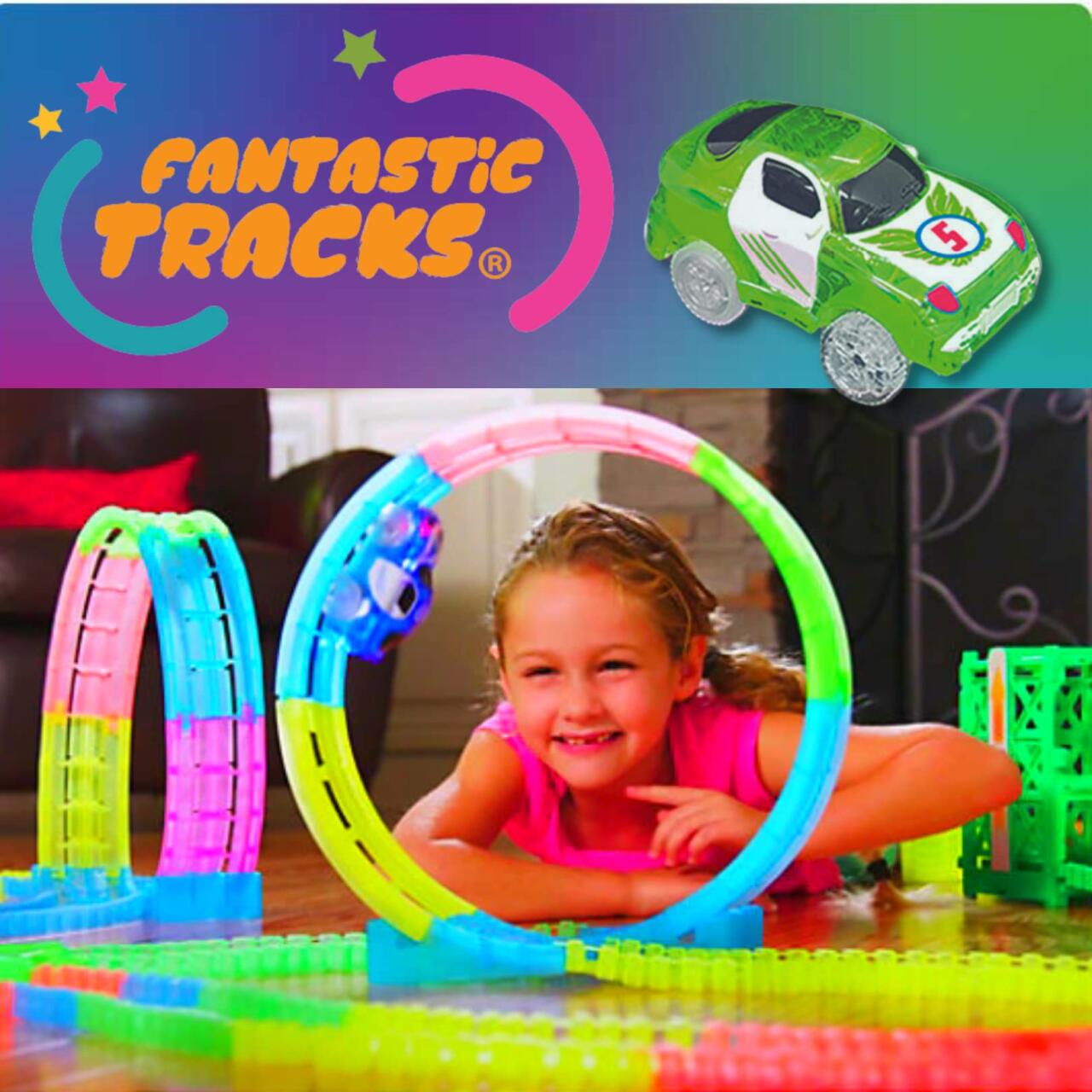 Set de cochecitos y pista de carreras moldeable que brilla en la oscuridad