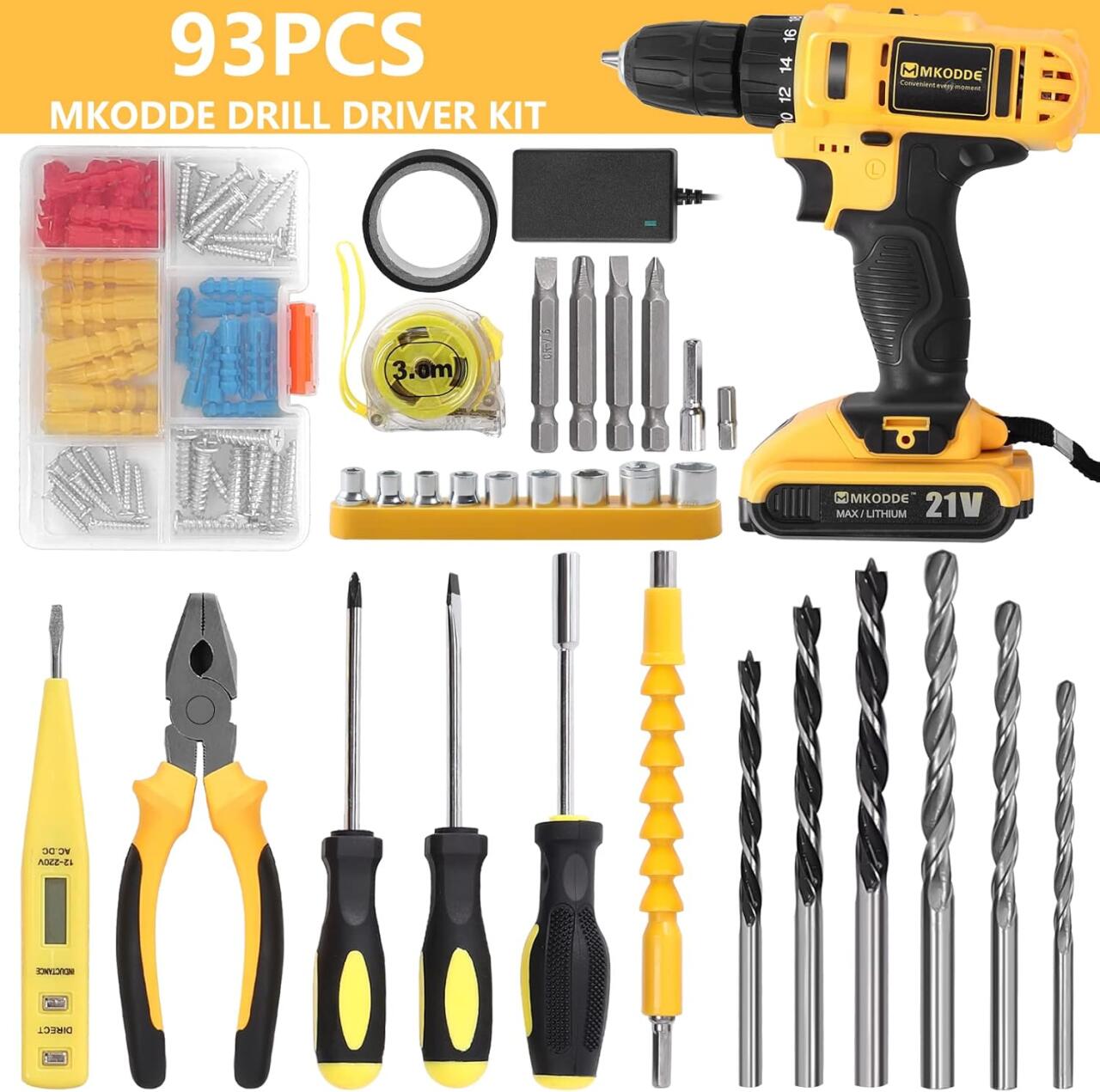 Taladro Inalámbrico 21V con 93 Piezas – Kit Completo para el Hogar