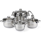 Batería de Cocina Ollas 12 Piezas en Acero Inoxidable con Tapas Apta para Todo Tipo de Cocinas