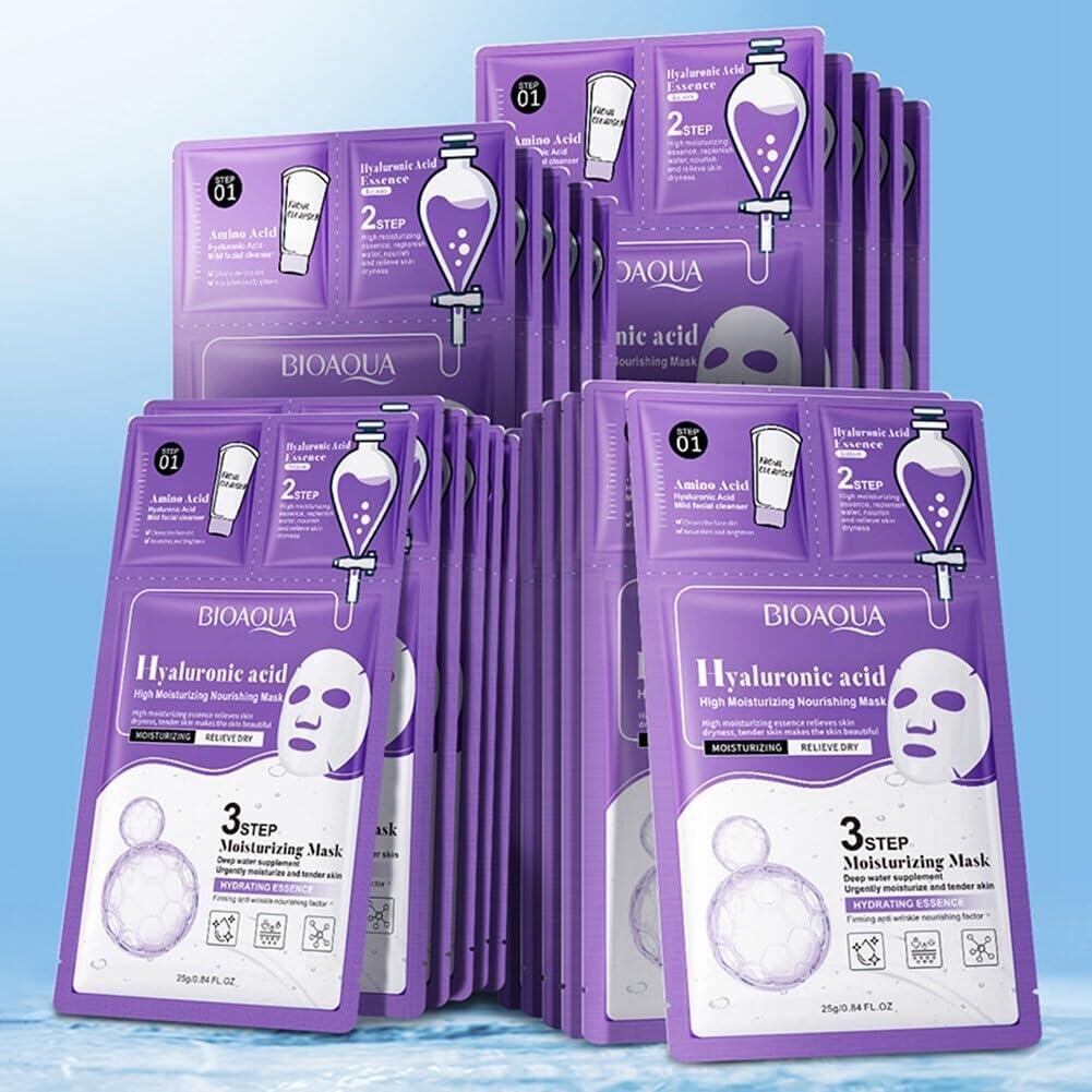 Mascarilla Facial 3 Pasos Ácido Hialurónico y Aminoácidos (0.8g + 0.8g + 25g)