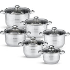 Batería de Cocina Ollas 12 Piezas en Acero Inoxidable con Tapas Apta para Todo Tipo de Cocinas