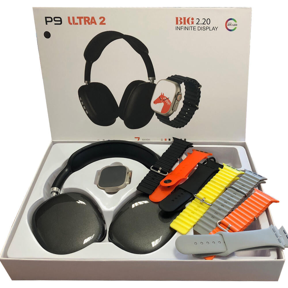 Smartwatch 'Ultra 2' Smartwatch 7 Manillas + Auriculares Diadema P9 Combo Reloj Inteligente