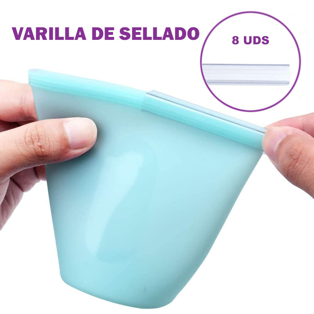 Set 8 Bolsas de Silicona para Conservar Alimentos Reutilizables