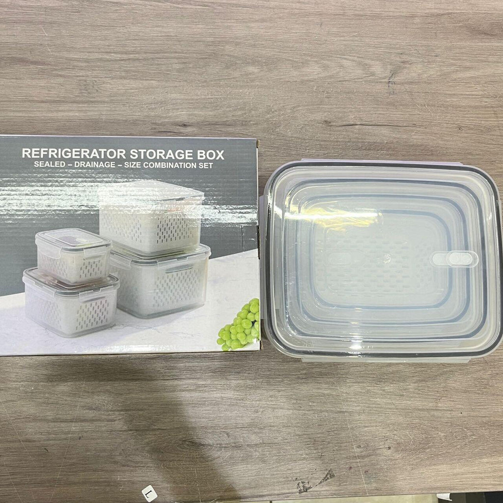 Set 4 Recipiente de Almacenamiento Fresco con Colador y Tapa Hermética Cocina - Conservación Prolongada de Alimentos
