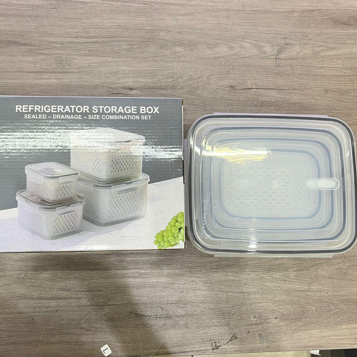 Set 4 Recipiente de Almacenamiento Fresco con Colador y Tapa Hermética Cocina - Conservación Prolongada de Alimentos