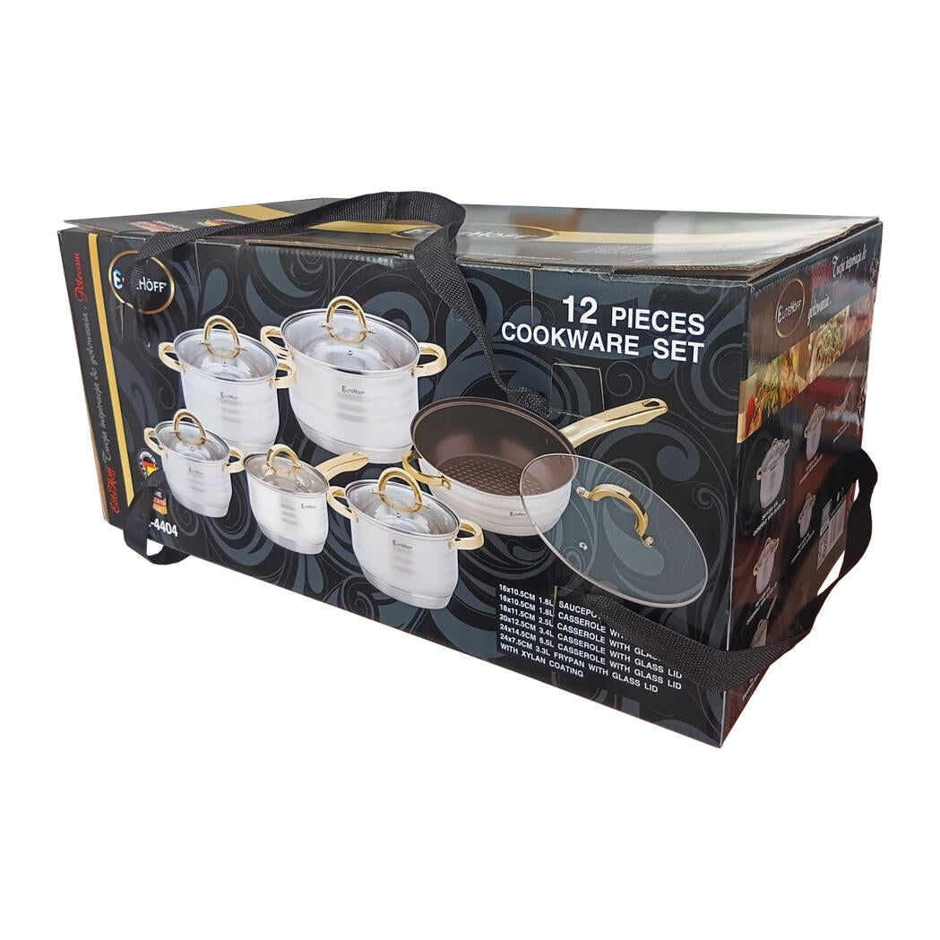 Batería de Cocina 12 Piezas, Juego de ollas en Acero Inoxidable con Tapas Apta para Todo Tipo de Cocinas Incluyendo Inducción