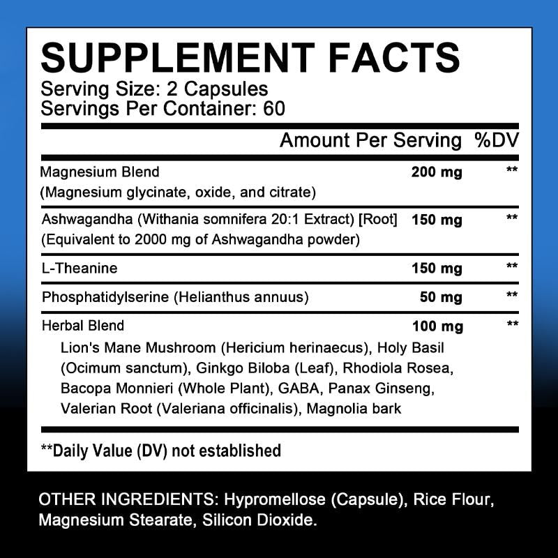 Suplemento Antiestrés Cortisol Balance MARCA GENERICA – Magnesio Glicinato + L-Teanina + Ashwagandha 60 Cápsulas
