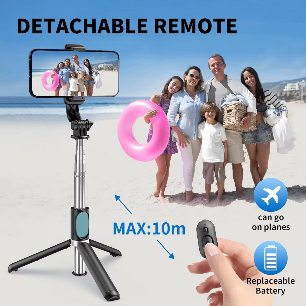 Palo selfie Q02 extensible con soporte estable.