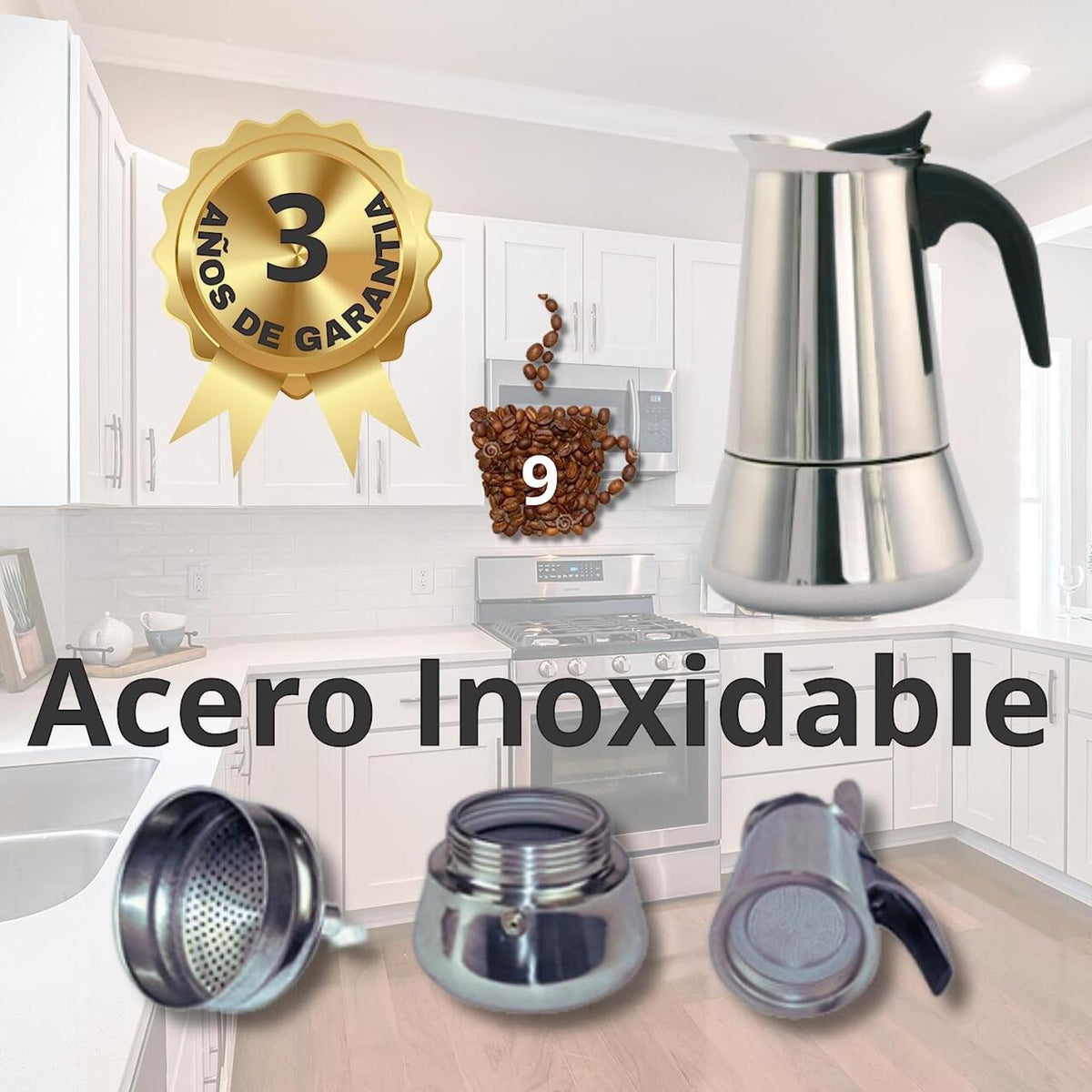 Cafetera Italiana De Acero Inoxidable 6 Tazas Inducción