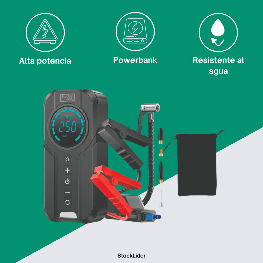 Compresor y arrancador de batería + power bank