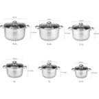 Batería de Cocina Ollas 12 Piezas en Acero Inoxidable con Tapas Apta para Todo Tipo de Cocinas