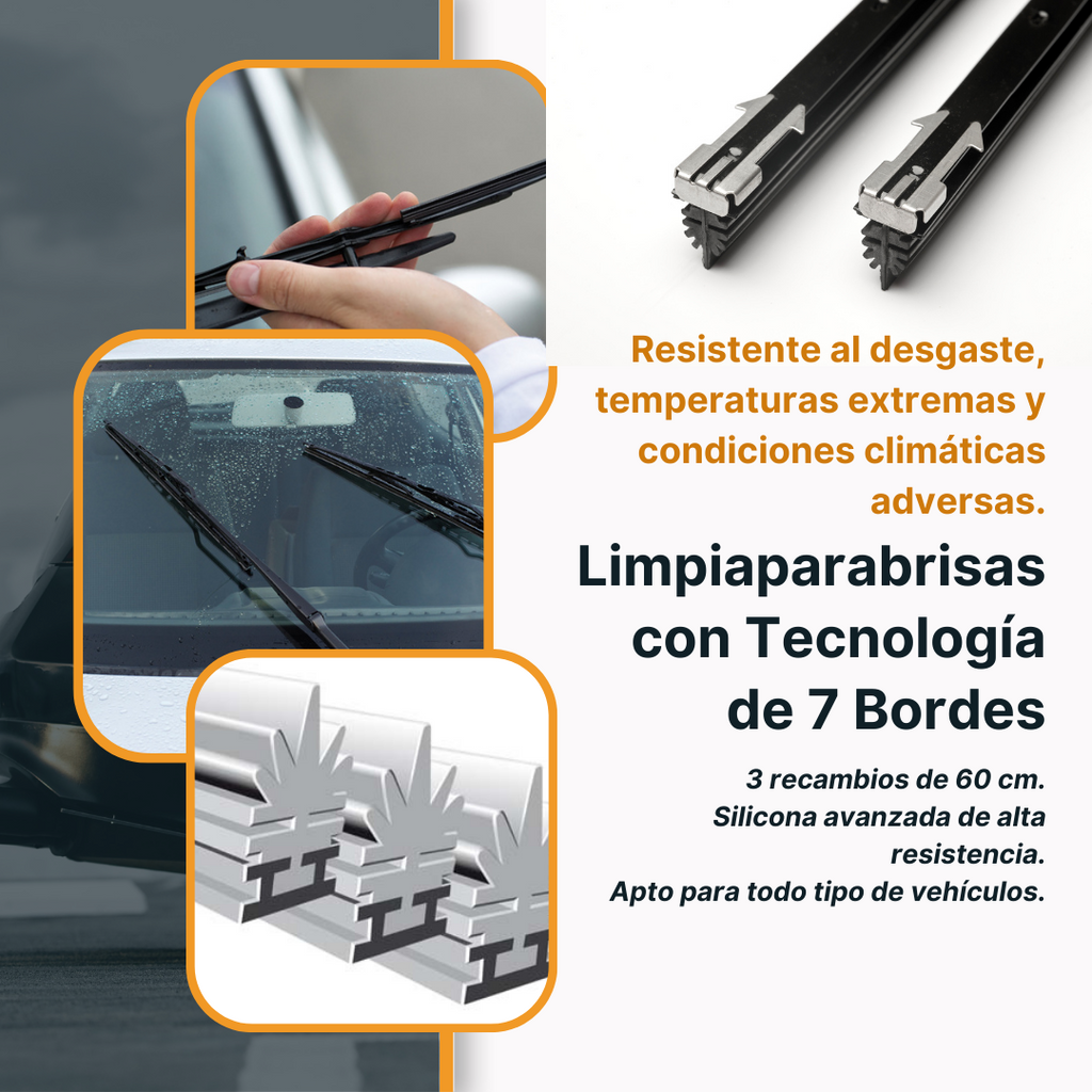 Recambios Universales de Limpiaparabrisas con Tecnología de 7 Bordes.