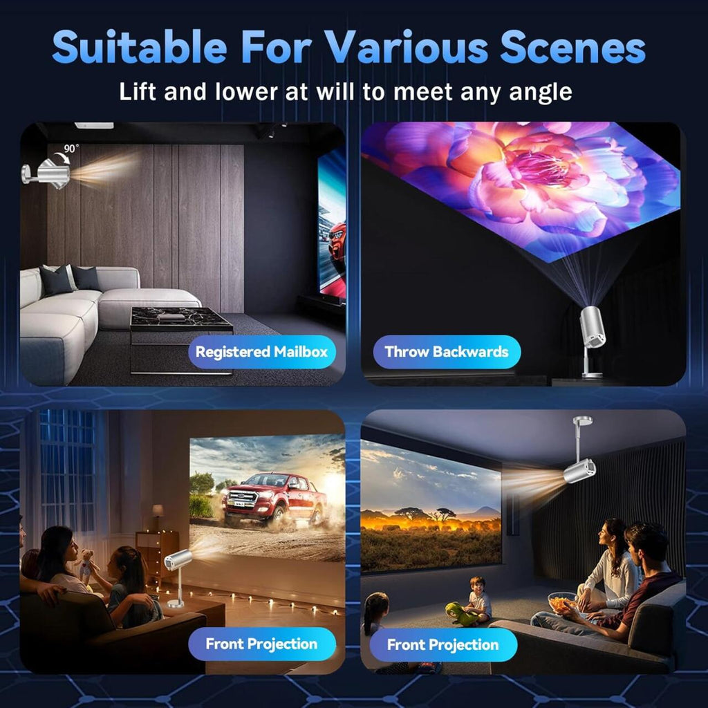 Proyector Inteligente Inalámbrico WiFi + Bluetooth con Cabezal Ajustable 90°