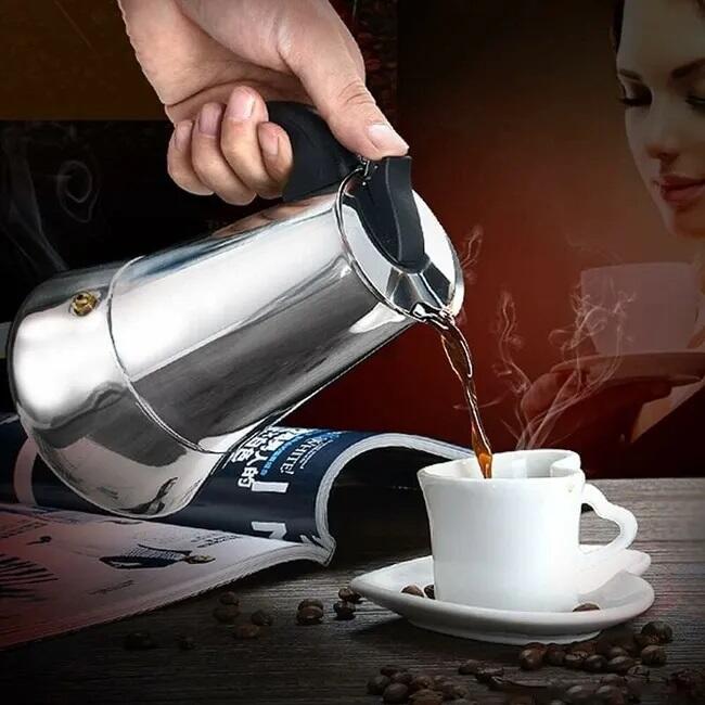 Cafetera Italiana De Acero Inoxidable 6 Tazas Inducción