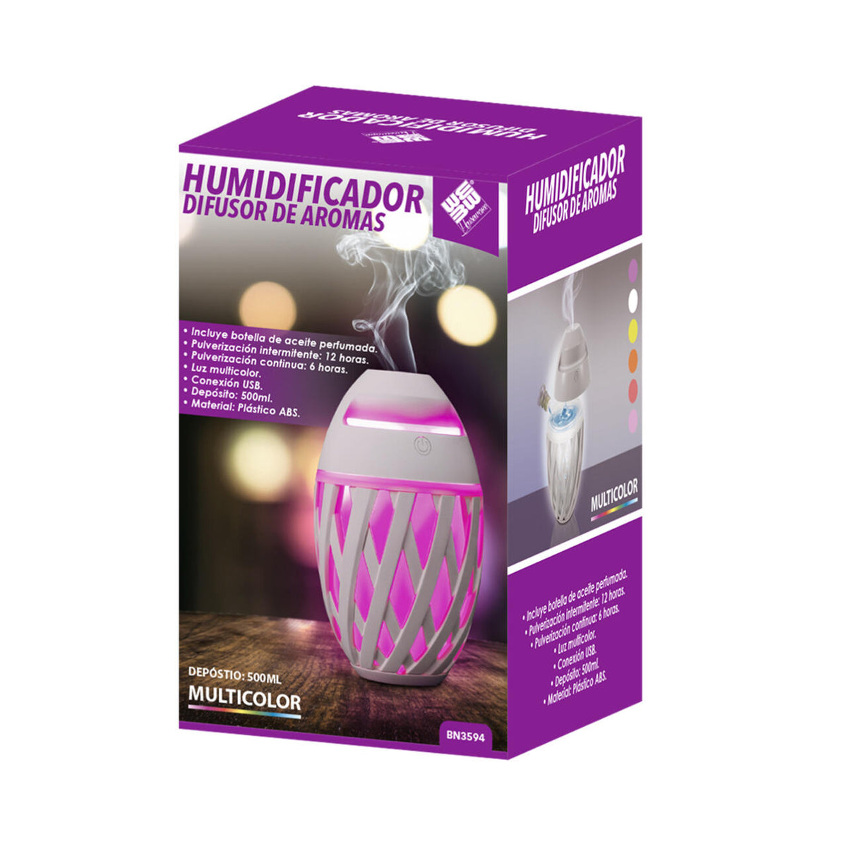 2 Humidificadores USB 500 ml con Difusor de Aromas y Luz LED, Ultrasónico, Depósito Grande, Color Gris
