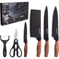 Juego de cuchillos de cocina 6 piezas con pelador y tijeras – Accesorios de cocina negro afilado