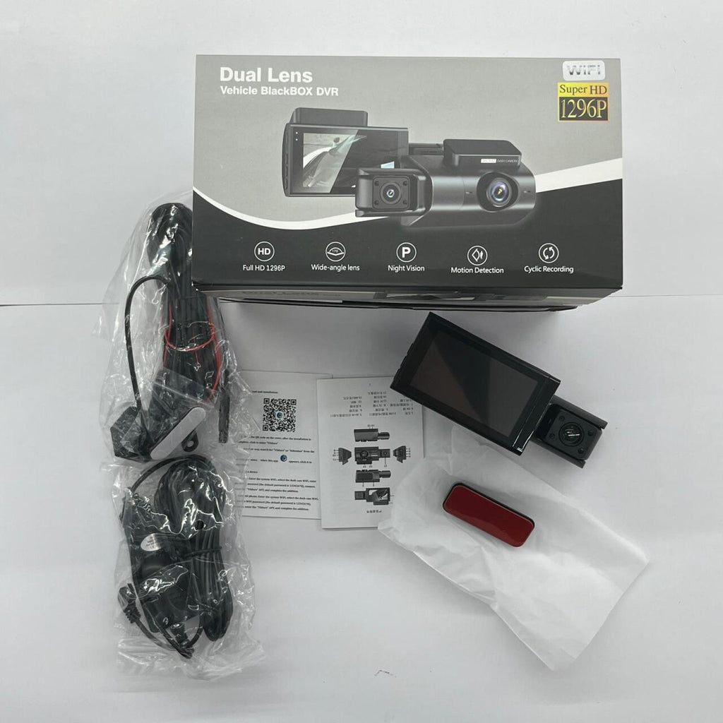 Lente Dual Blackbox DVR para Vehículo 1296p con Pantalla LCD 3” LTPS – Seguridad Avanzada en la Carretera