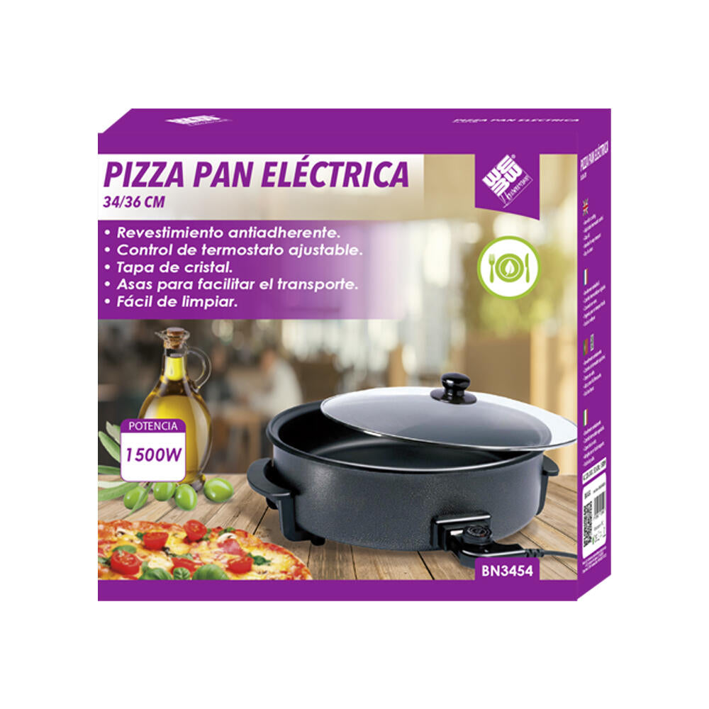 Paellera Sartén Eléctrica 36 cm X 7 cm 1500W Antiadherente | Tapa Cristal | Termostato Regulable