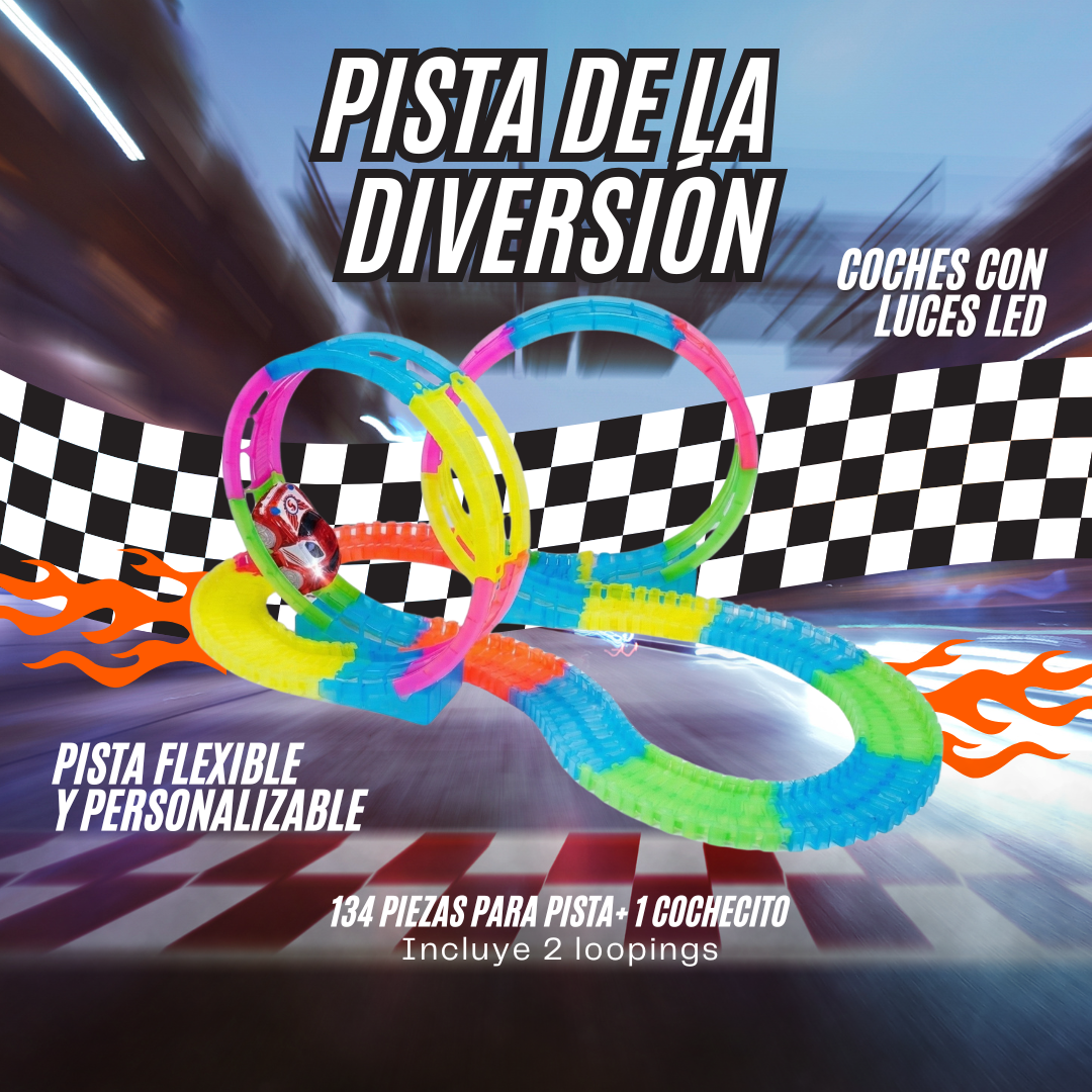Set de cochecitos y pista de carreras moldeable que brilla en la oscuridad