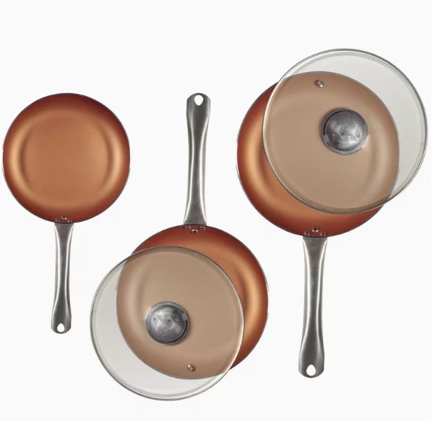 Set de Sartenes de Cobre Antiadherentes con Tapa de Vidrio
