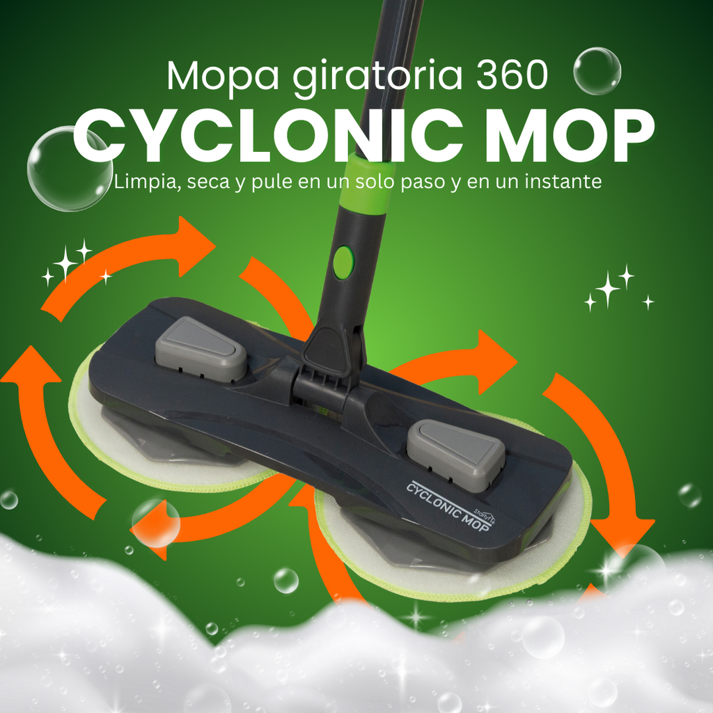 Mopa giratoria 360º que limpia, seca y pule en un solo paso