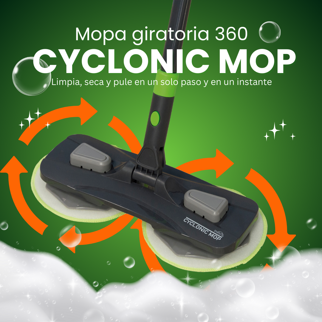 Mopa giratoria 360º que limpia, seca y pule en un solo paso