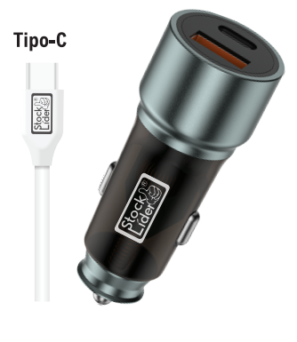 Cargador de coche USB + Tipo C y cable